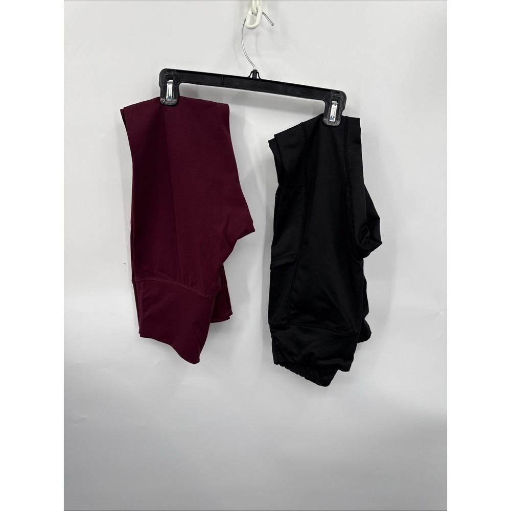 2 Pr. Unbranded Leggings No Cuff  Ankle Length Small Maroon And black  Athletic